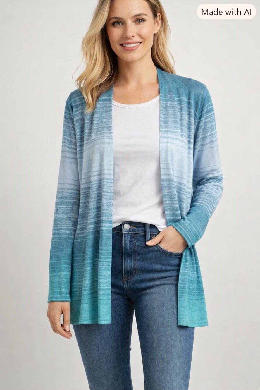Pendleton Linen Cotton Blend Open Front Cardigan Size XL Blue Gradiant Stripe